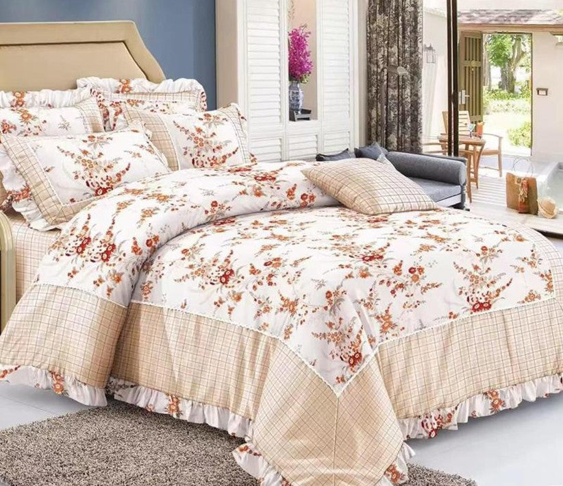 ROSELY 8 PC BORDER LACE COMFORTER SET (cream+white , flower designs )