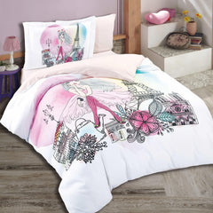 Kids Comforter Set Micro Cotton Fabric(white +pink )