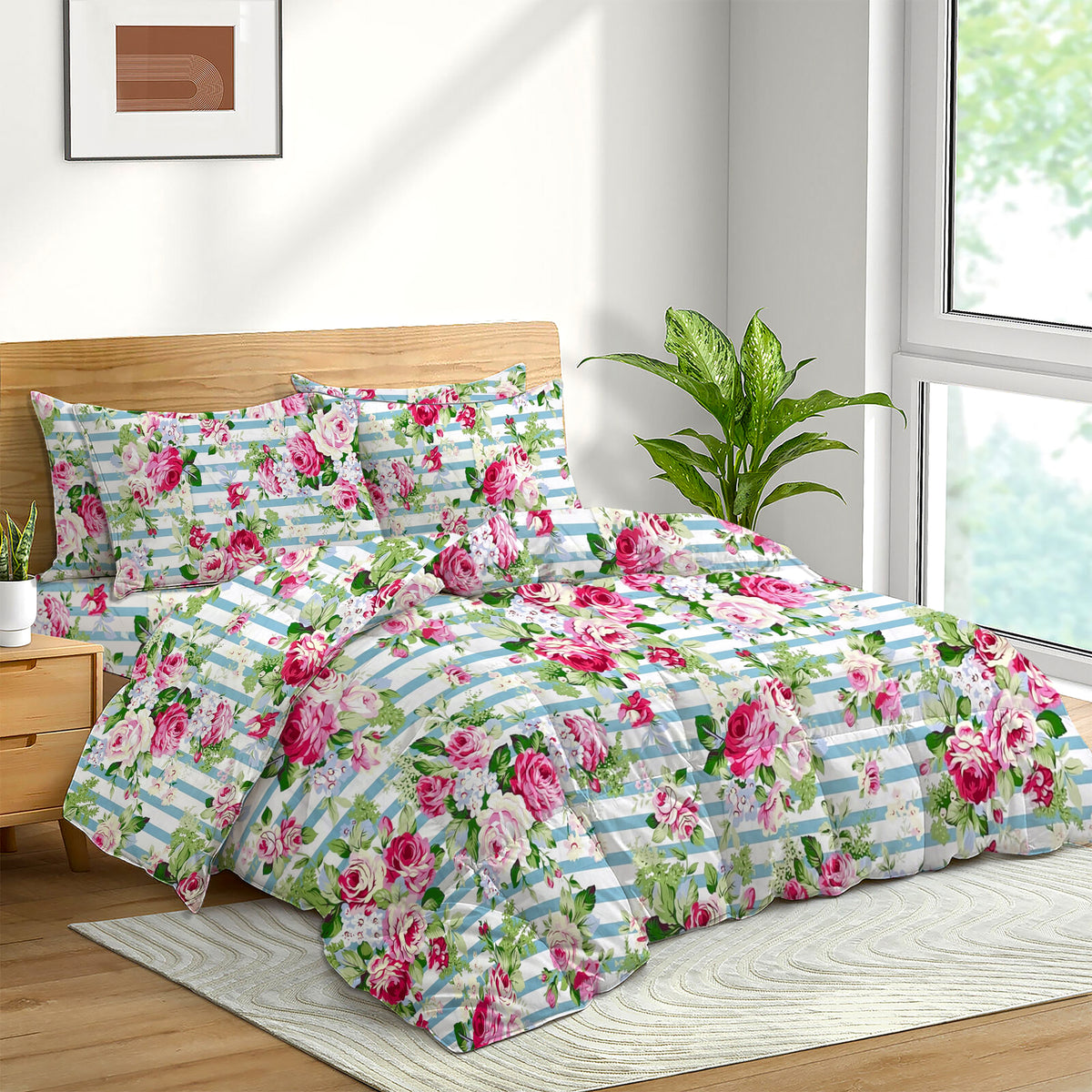 ENGLANCE 6 PC KING  180 TC COTTON COMFORTER SET. 100% COTTON FABRIC ( red + green )