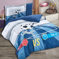 Kids Comforter Set Micro Cotton Fabric(Football+Blue)