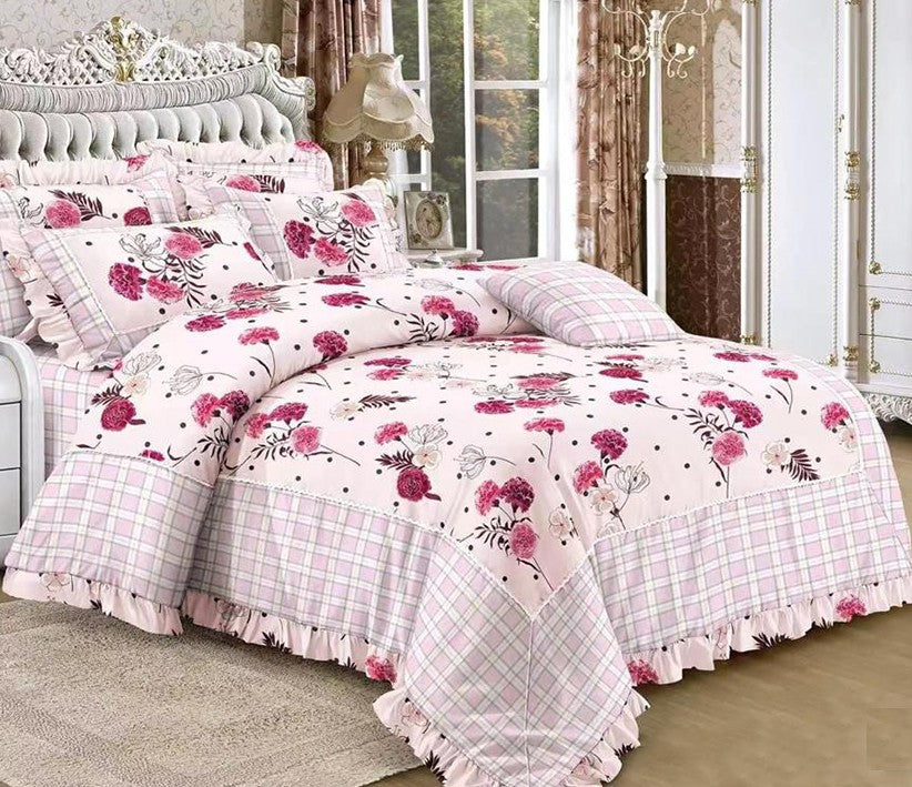 ROSELY 8 PC EMBROIDERED LACE COMFORTER SET ( red+cream , flower designs )