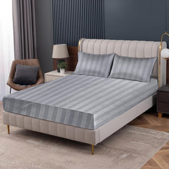 Premium 1 cm Stripe Micro Fabric Single Fitted Sheet - 120x200 cm (+30 cm Depth) - Luxurious Gray