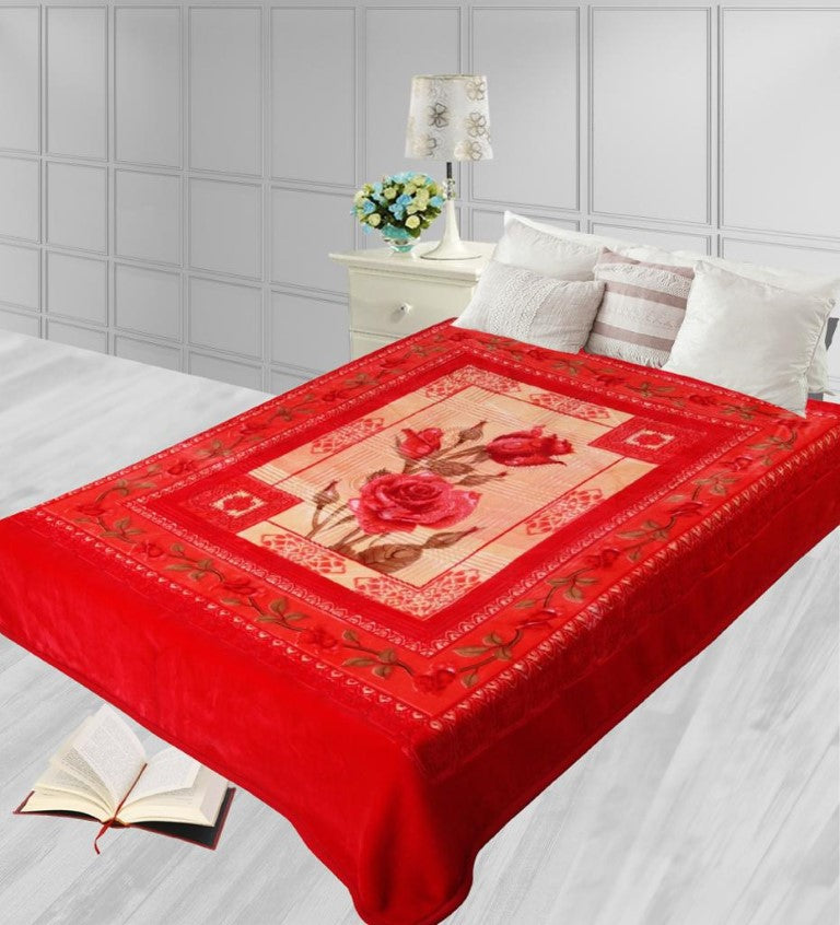 Blueberry 3.2 kg gross weight Raschel blanket 2 ply single size (red flower)