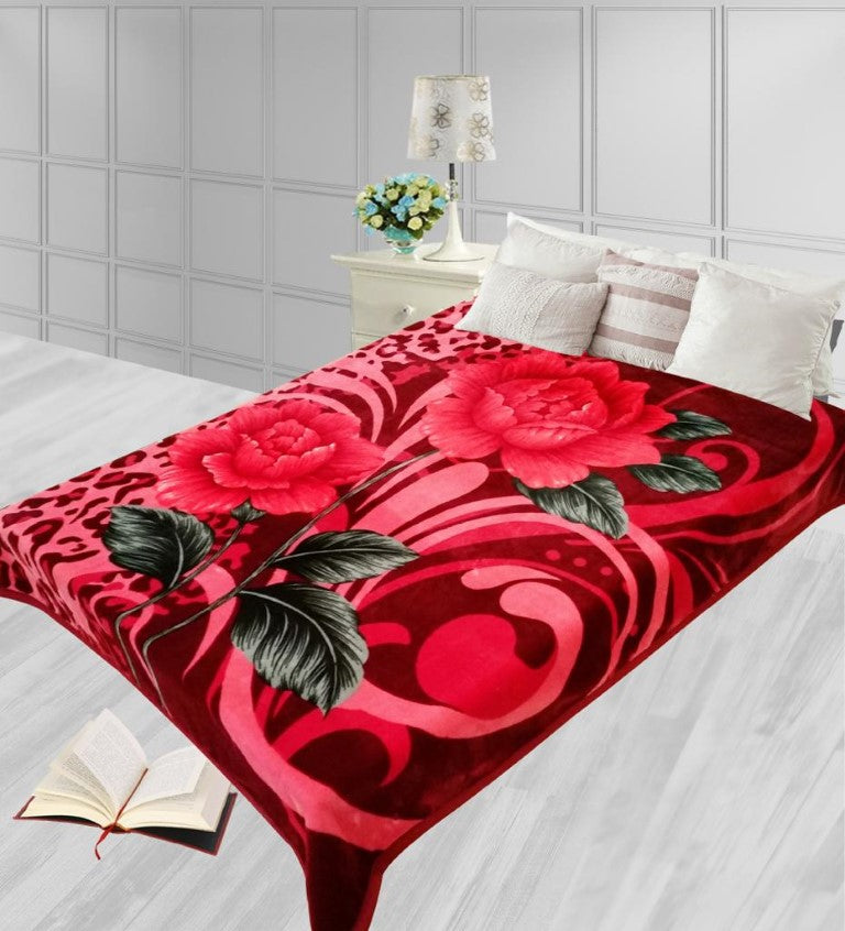 Blueberry 3.2 kg gross weight Raschel blanket 2 ply single size (red flower)