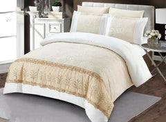 ENGLANCE 10 PC LACE  EMBROIDERED COMFORTER SET ( WHITE+GOLD )