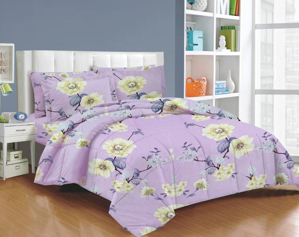 ENGLANCE 6 PC KING  180 TC COTTON COMFORTER SET. 100% COTTON FABRIC (  purple-gray )