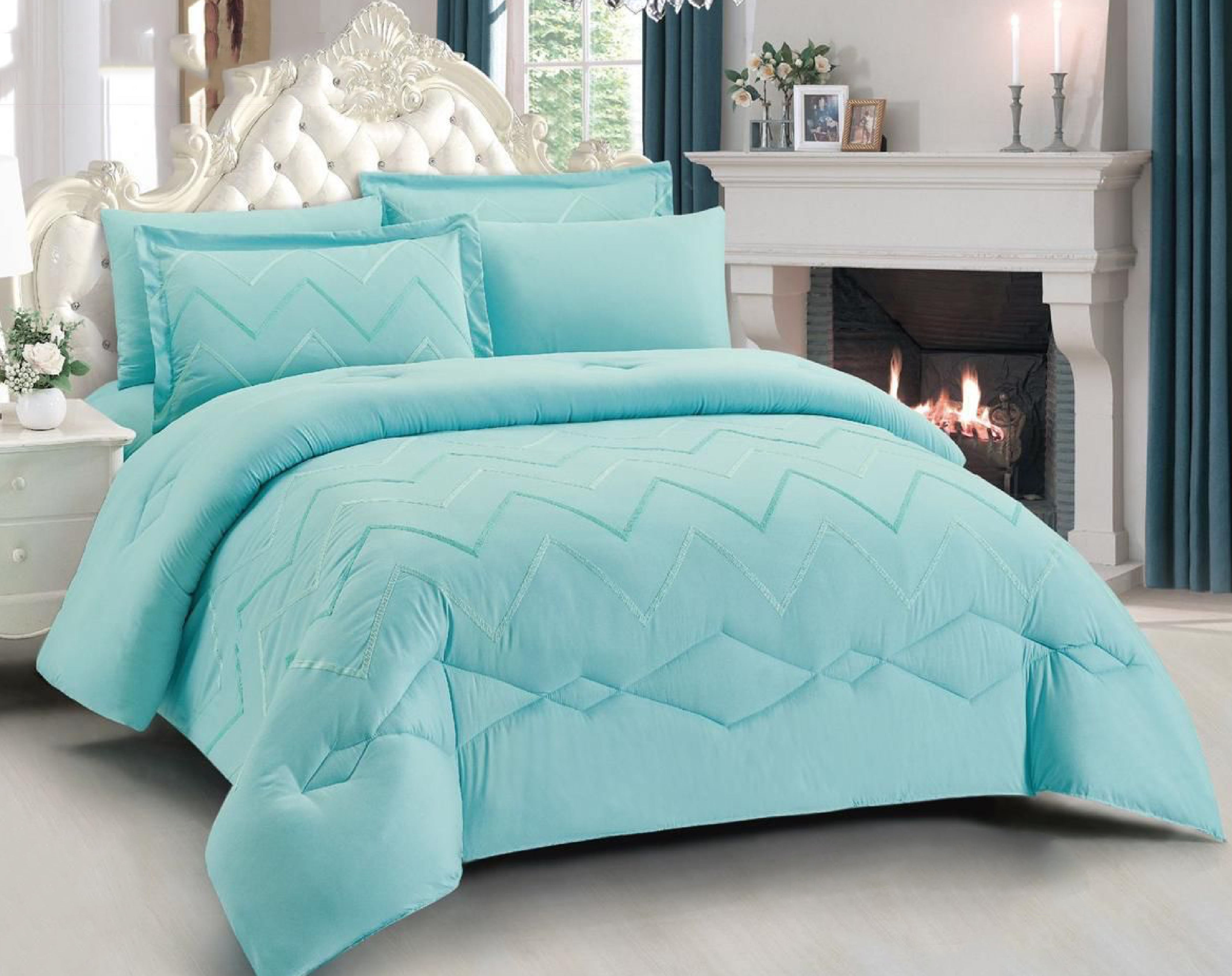 Charisma 8 pc Panorama Embroidered Comforter Set (Sky Blue)