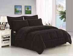 Luxurious EngLance 8-Pc King Comforter Set in Black: 1 cm Stripe, 100% Micro Fabric, 125 GSM Thickness - 260x240 cm - Elegant & Cozy Bedding