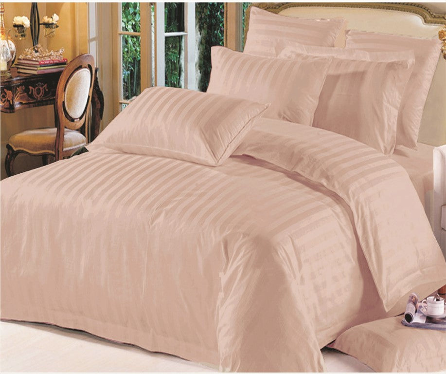 EngLance Luxurious 8-Pc King Comforter Set in Pink-Beige: 1 cm Stripe Design, 100% Micro Fabric - 125 GSM Thickness, Elegant Bedding 260x240 cm