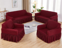 7 seater sofa cover set plain Wine Berry