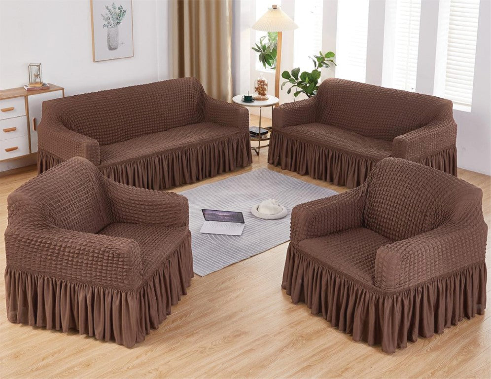 7 Seater sofa cover set plain Dark Brown