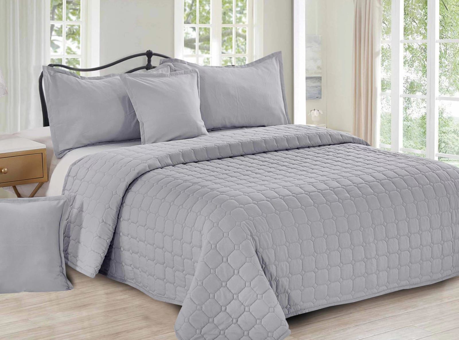 ENGLANCE 6 PC KING BEDSPREAD SET 100% MICRO POLYESTER  FABRIC ( GREY PLAIN )