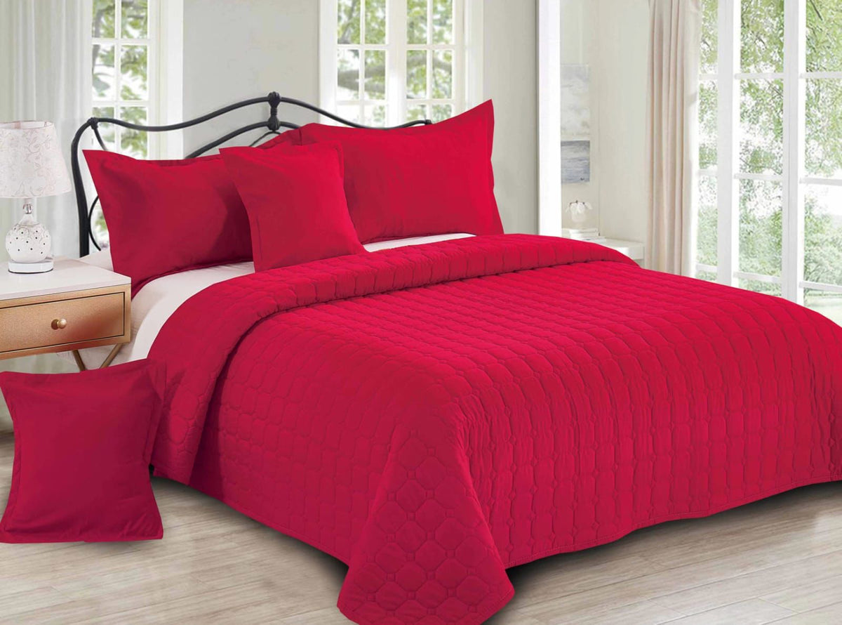 ENGLANCE 6 PC KING BEDSPREAD SET 100% MICRO POLYESTER  FABRIC ( RED PLAIN )