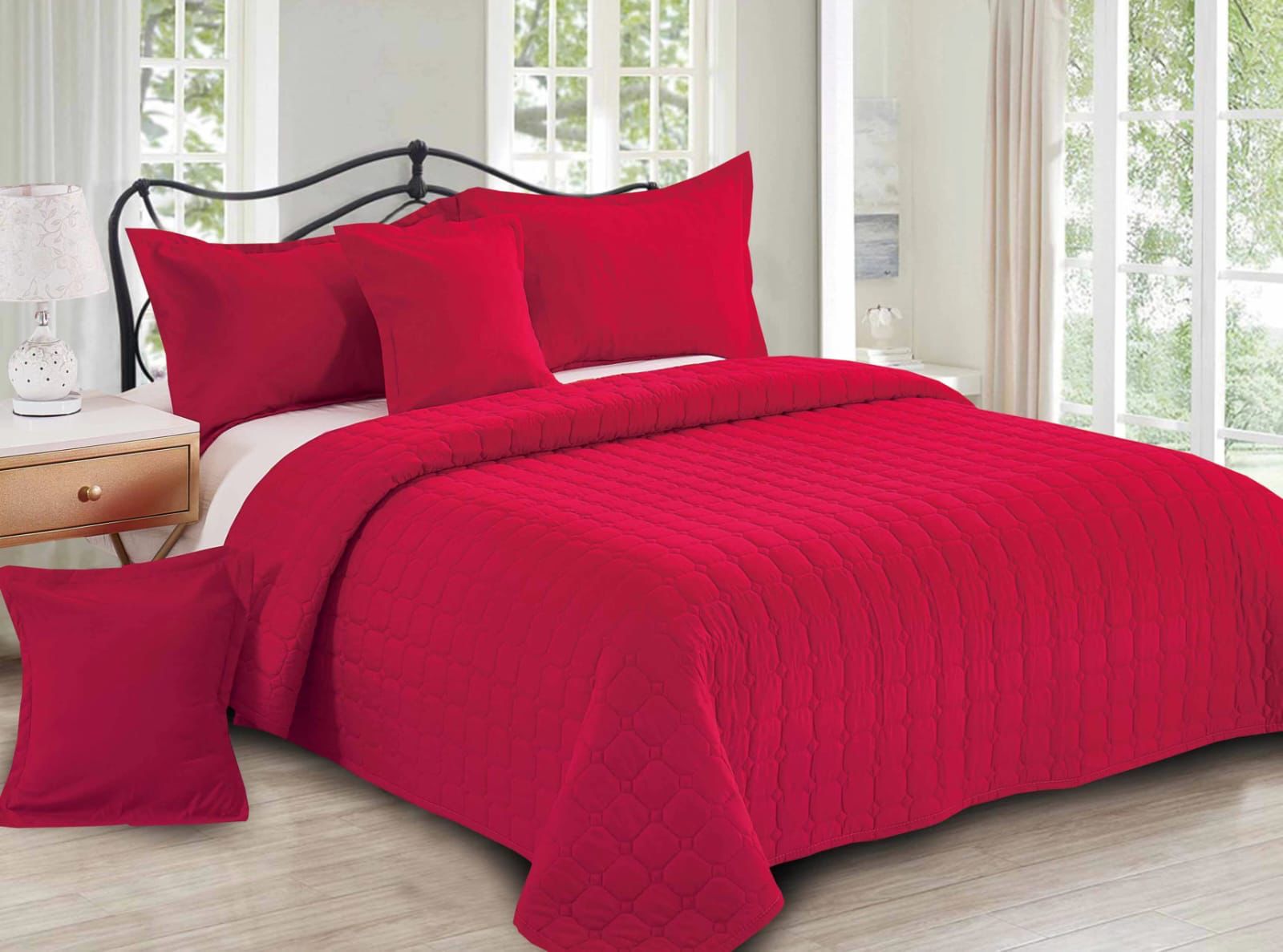 ENGLANCE 6 PC KING BEDSPREAD SET 100% MICRO POLYESTER  FABRIC ( RED PLAIN )