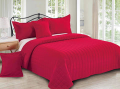 ENGLANCE 6 PC KING BEDSPREAD SET 100% MICRO POLYESTER  FABRIC ( RED PLAIN )