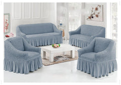 7 Seater sofa cover set plain Grayish-Blue