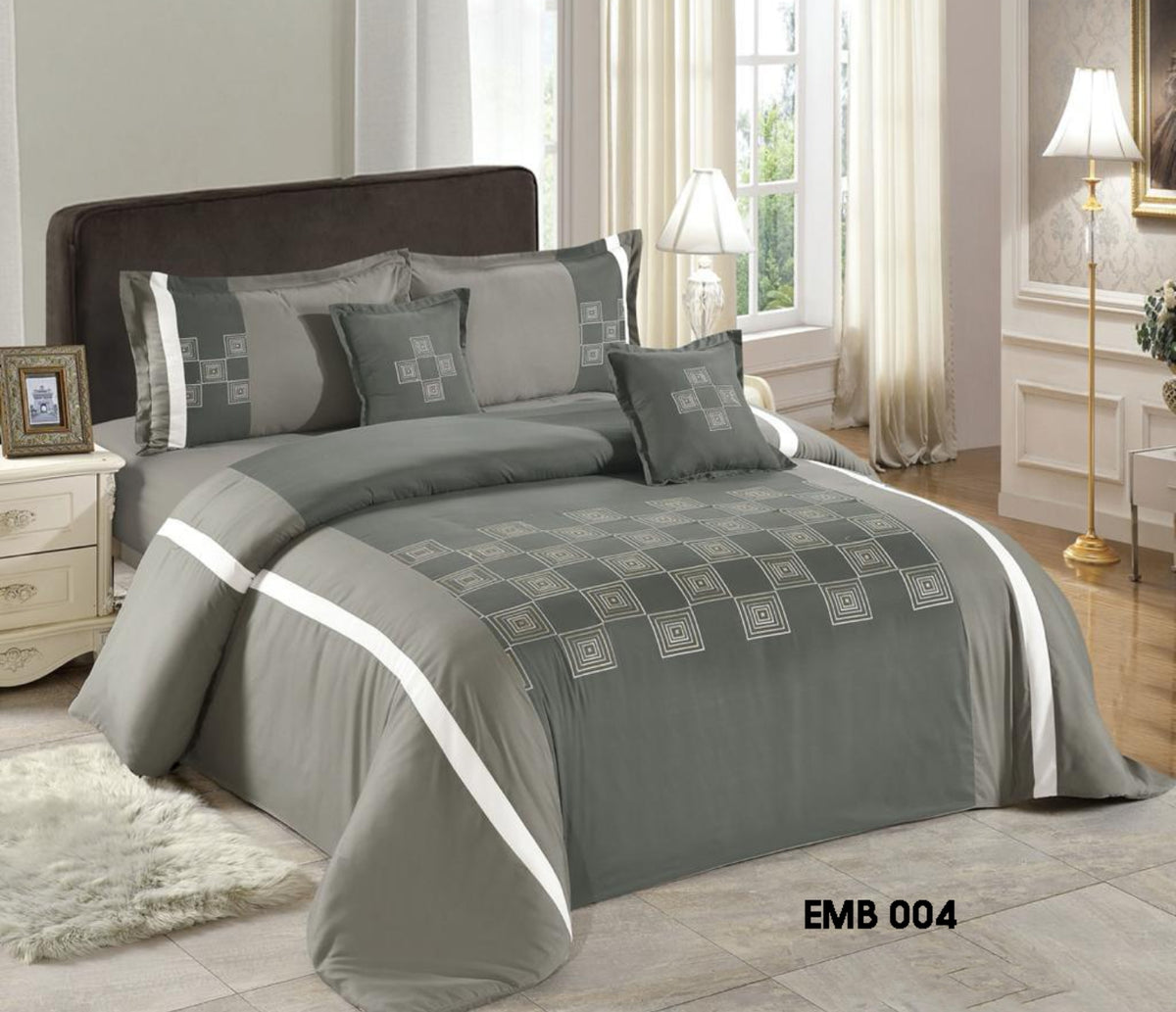 ROSELY 8 PC EMBROIDERED COMFORTER SET ( gray )