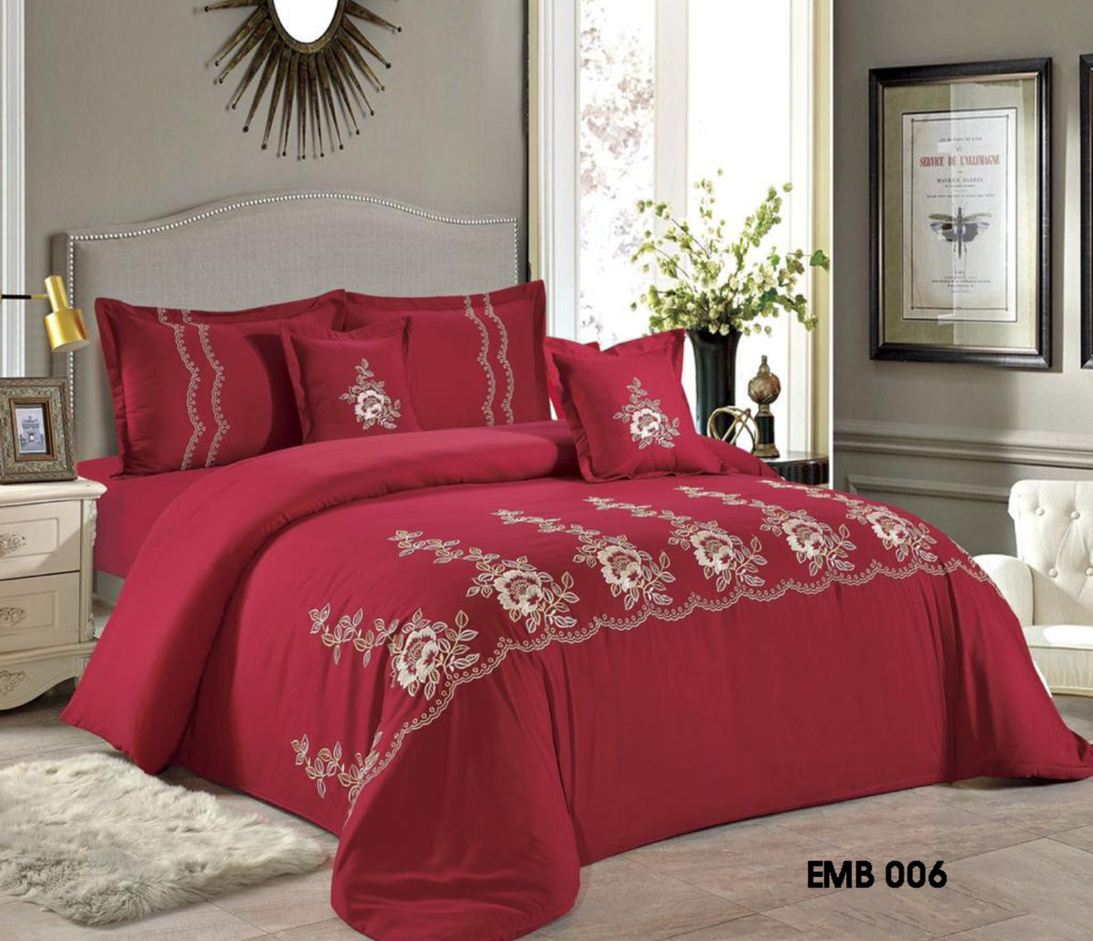 ROSELY 8 PC EMBROIDERED COMFORTER SET ( Red )